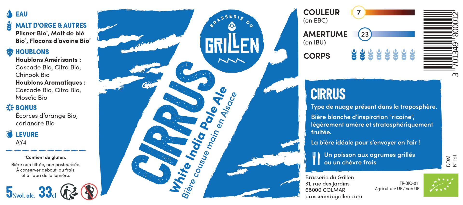 etiquette de la bière cirrus de la brasserie du grillen