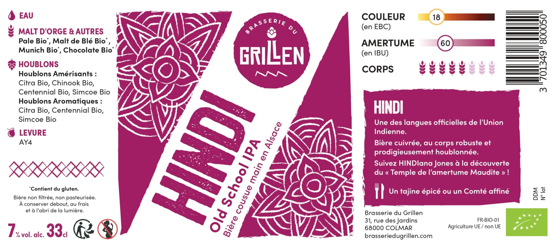 etiquette bière hindi brasserie du grillen