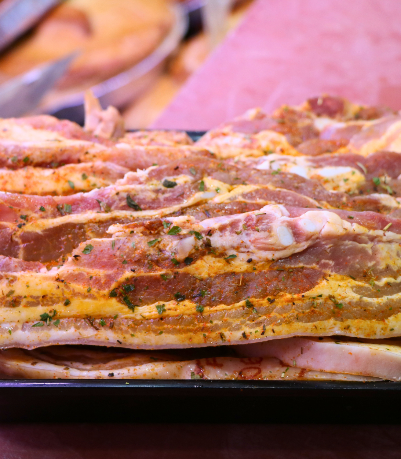 tranches de lard mariné chez baradel