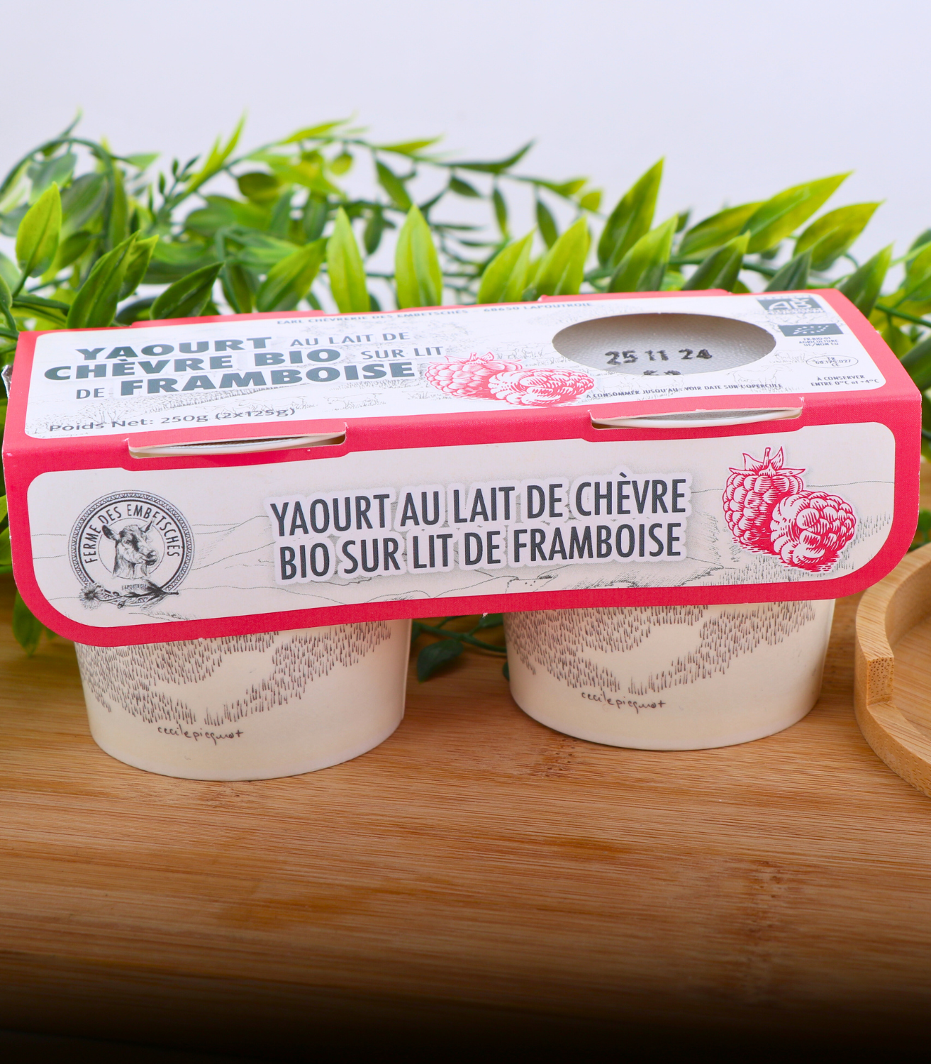 lot de 2 yaourts fermier à la chèvre et framboise