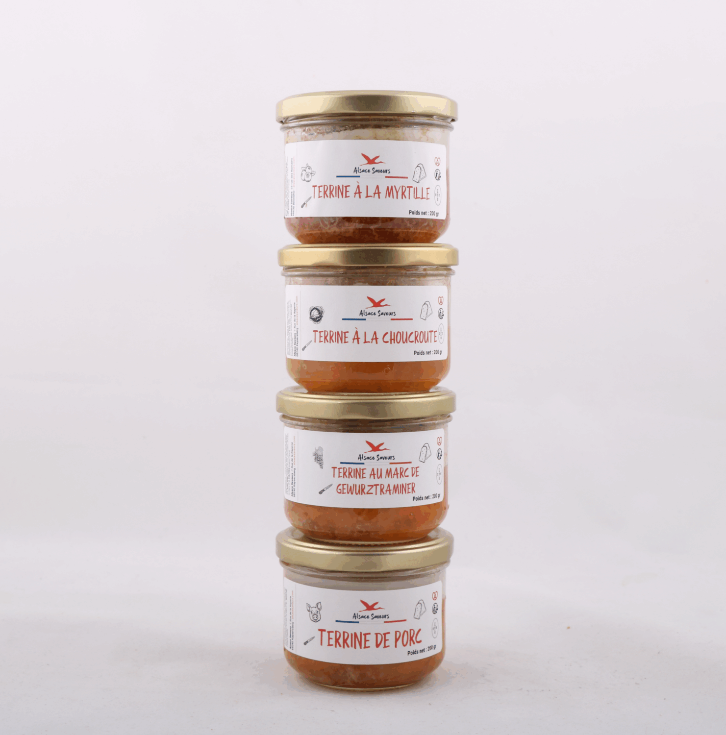 4 terrines d'alsace en pot empillées